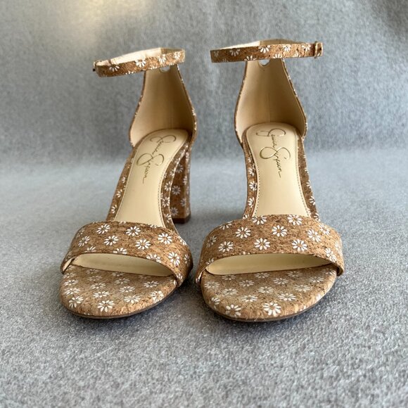 Jessica Simpson Daisy Ankle Strap Sandals Size: 9.5M Floral, Neutral High Heels - Picture 4 of 6